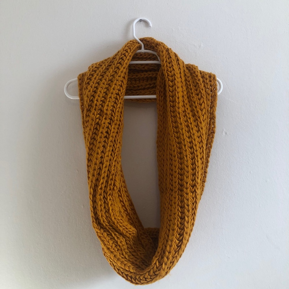 Mustard yellow knit infinity scarf
